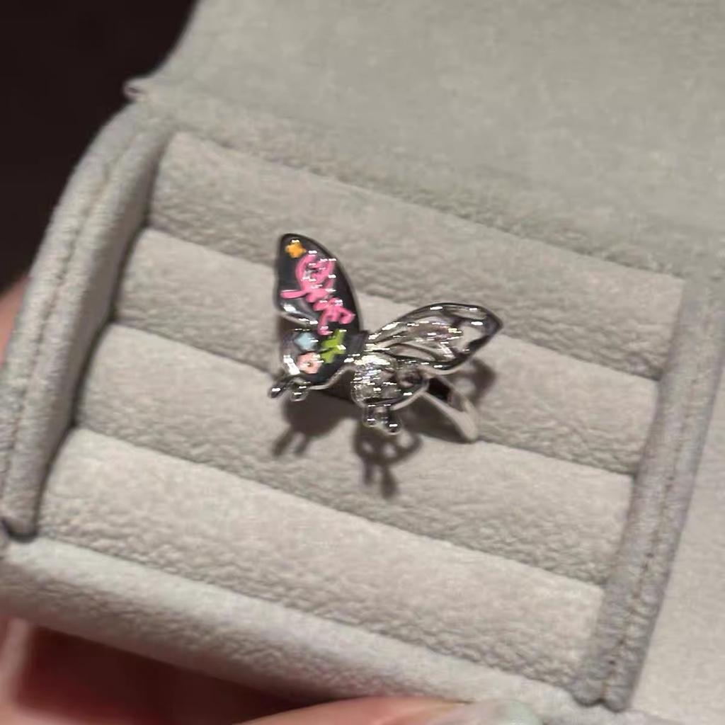 Color Butterfly Graffiti Ring Temperament Enamel High Sense Niche Simple Unique Versatile Ring Women