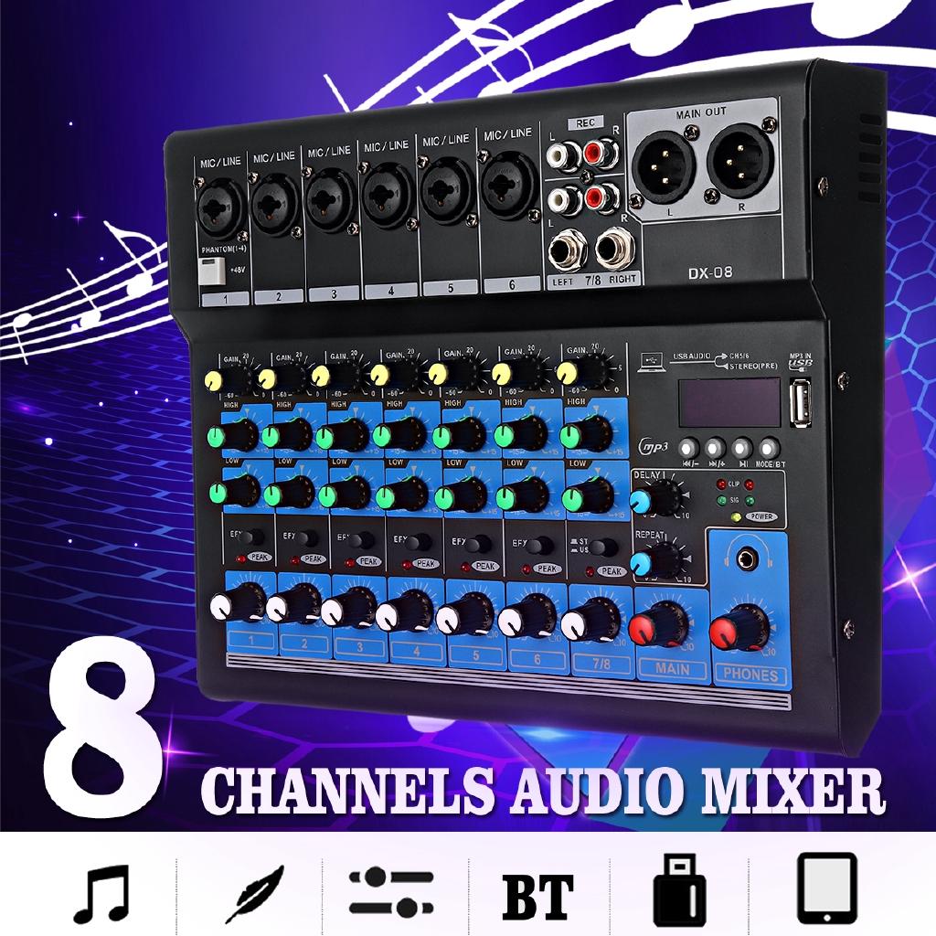 8-канальный портативный аудиомикшер с Bluetooth USB DJ микшерный пульт MP3 Jack караоке 48 В усилитель для караоке KTV