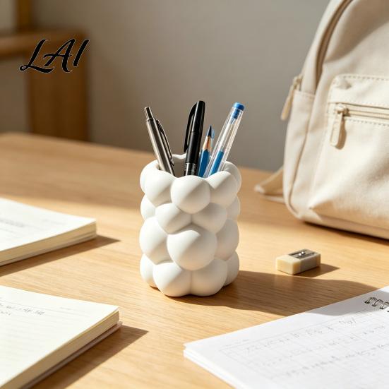 Gift for Students And Beauty Enthusiasts 3D Bubble Cloud Shape Pen Holder Desktop Storage Organizer Matte Milky Office Desk Cup White Aesthetic