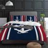 Вертикальная сине-красная полоса Белый якорь Пододеяльник с наволочкой На заказ 3 предмета Комплект постельного белья Покрывало Двуспальная кровать Домашний текстиль