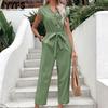 Women's Fashion Casual Summer Spring Solid Color Print Sleeveless V-Neck High Waist Trousers Jumpsuits & Rompers