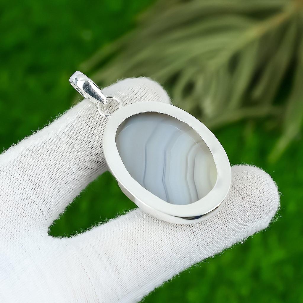 Mothers day Sale Oval Natural Botswana Agate Trendy Daughter Pendant 925 Silver