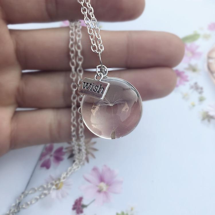 Beautiful Dandelion Necklace Eternal Flower Clavicle Chain Male and Female Couples Crystal Dried Flower Glass Ball Pendant Accessories