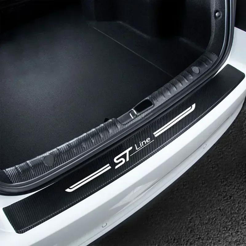 BAYS9 Carbon Fiber Car Door Sill Anti Kick Sticker Rear Bumper Trunk Scratch Guard Decals For Ford STline Logo Exterior Accessories
