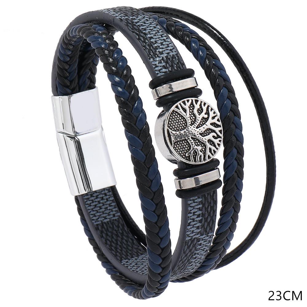 Braided Leather Rope Punk Men's Bracelet with Tree of Life Charm