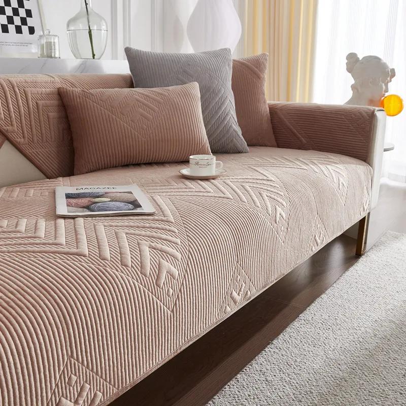Winter Quilted Sofa Cushion Dutch Velvet Sofa Cushion Modern Simple Thickeneding Non-Slip Sofa Cushion Light Luxury Couch Cover