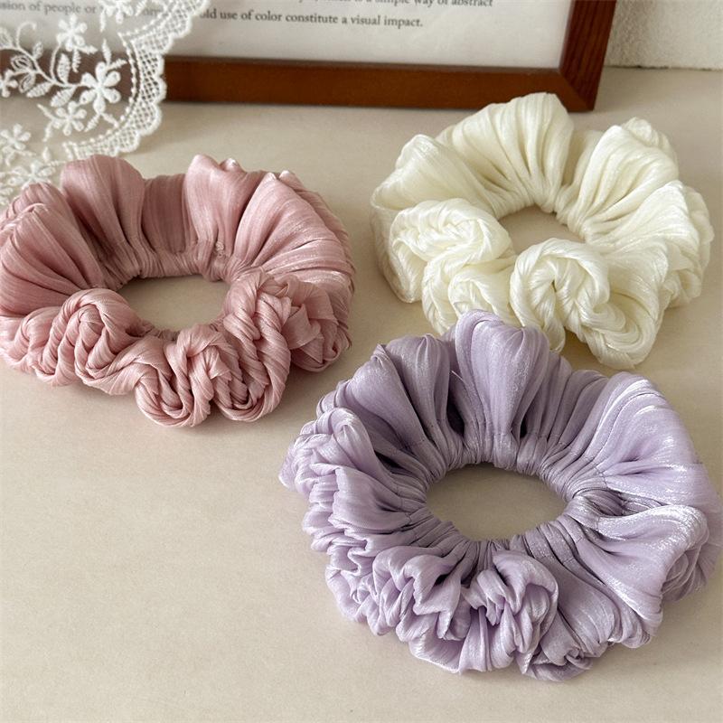 Vertical Pleated Metallic Luster Headwear Bold Glossy Ribbed Hair Ties High Elasticity Voluminous Bun Holders For Modern Styling