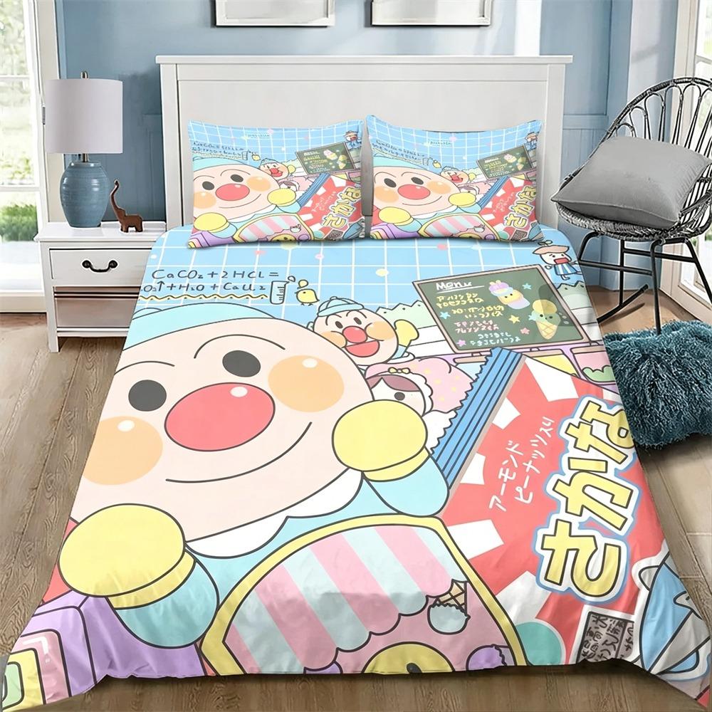 Anpanman Kawaii Bedding Set Double Twin Full Queen King Kids Bedclothes Duvet Cover Pillowcase Decoration Christmas Gifts