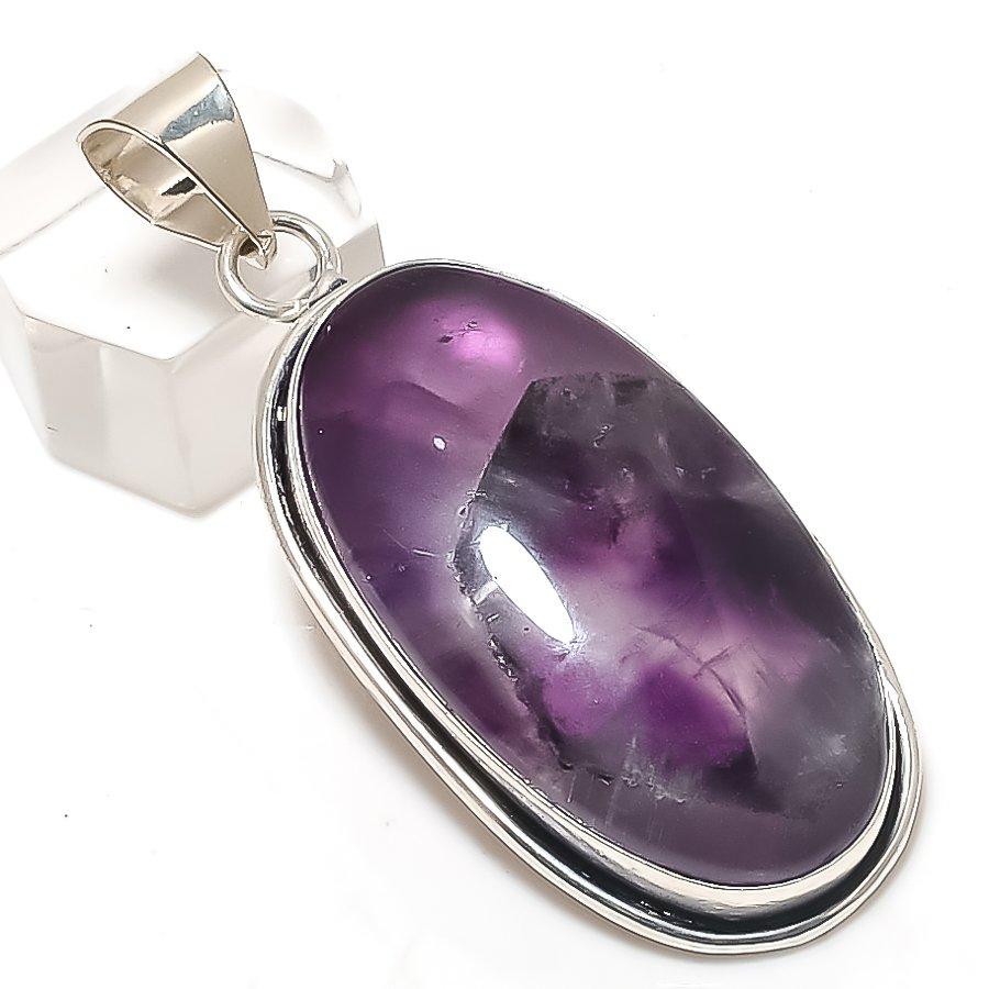 Natural Sage Amethyst Gemstone 925 Sterling Silver Jewelry Pendant 2.29" H2F85