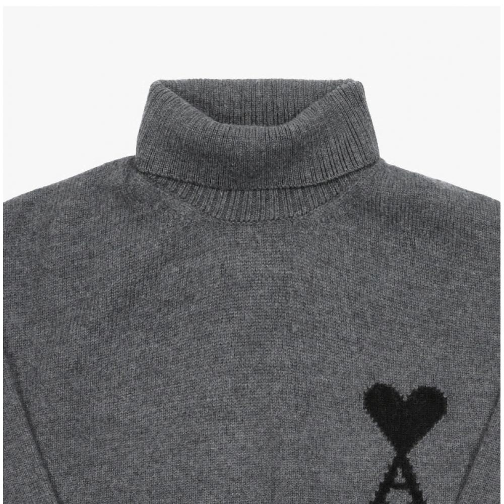 Ami Big Heart Logo Intarsia Turtleneck Knit Model Uks839 018 0504