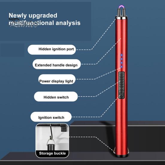 USB Rechargeable Electric Long Kitchen Ignition Stick Hanging Buckle Design Stove Windproof LED Flameless Pulse Igniter