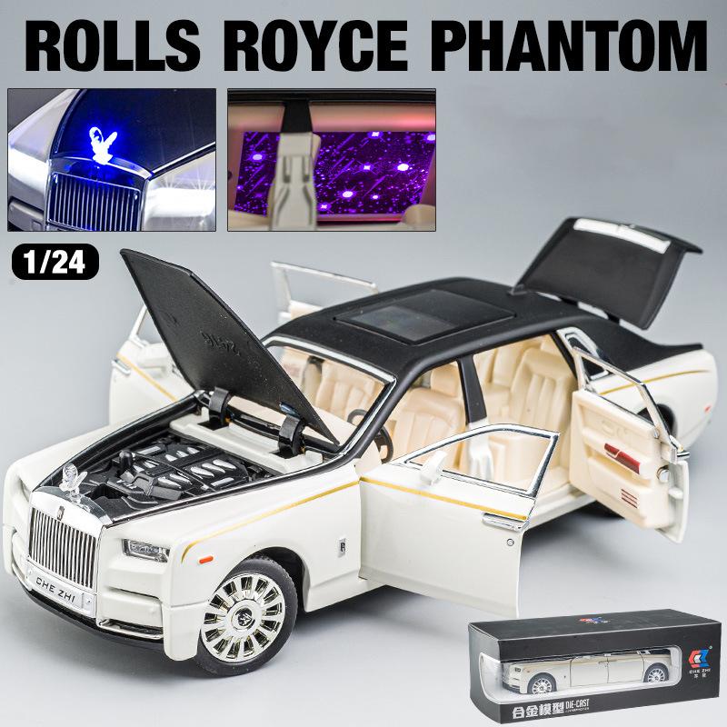 Модель автомобиля Phantom в масштабе 1/24, игрушка из цинкового сплава с откидной спинкой, литые игрушечные машинки со звуком и светом для детей, коллекция подарков для мальчиков и девочек