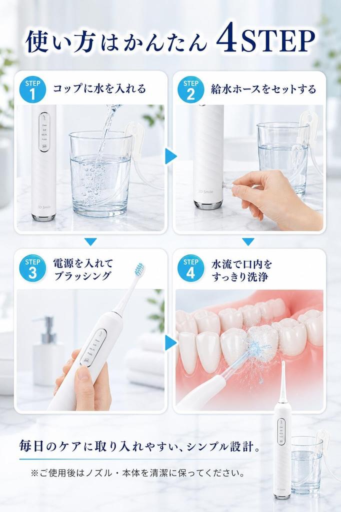 3D Smile Ирригатор для полости рта Электрическая зубная щетка Водяная нить Ополаскиватель для рта Чистка Межзубный струю Портативный Водонепроницаемый Зубная паста 3D Smile Десны