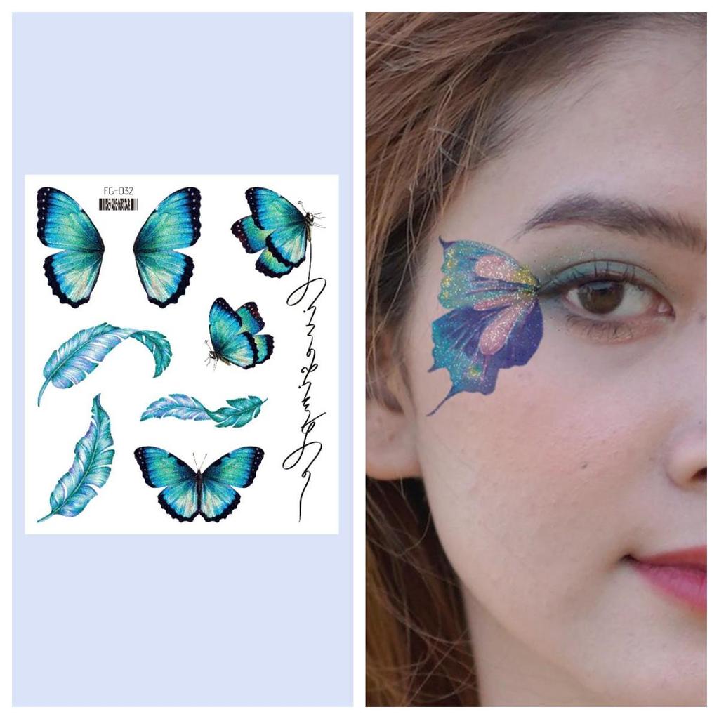 12/1 Sheets Gradient Glitter Temporary Butterfly Facial Tattoos Costume Party Face Tattoos For Women/Girls Waterproof But Easy Remove Tattoos