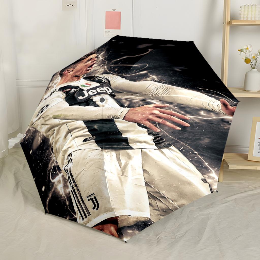 Soccer Player Flames Compact Travel Automatic Umbrella with 8-Rib Sturdy Construction Travel Essential Fashionable Accessory