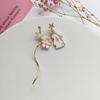 S925 Silver Cherry Blossom Bunny Asymmetrical Earrings with Wave Line for Students