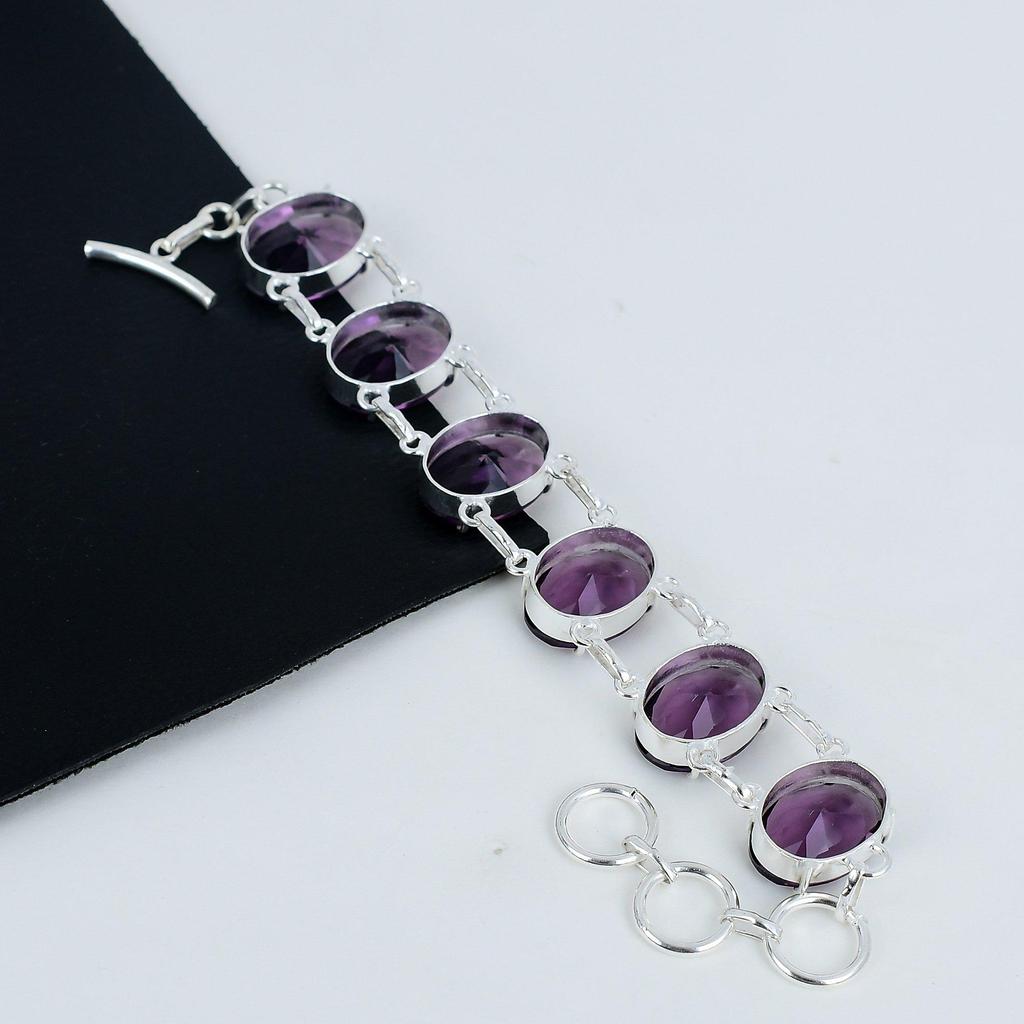 Dainty Amethyst Gemstone Handmade 925 Sterling Silver Bracelet, Amethyst Bracelet For Wife , Unisex Bracelet Father's Day Gift