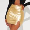 IHUASU Женская юбка из искусственной кожи с металлическим блеском, сексуальная, с высокой талией, застежкой-молнией, короткая юбка на бедрах