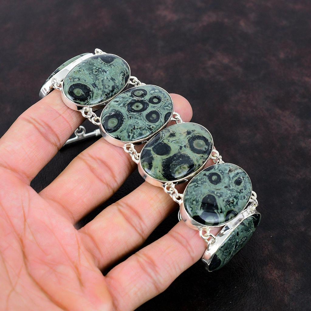 Браслет из яшмы Камбаба, браслет из стерлингового серебра 925 пробы, достойные ювелирные изделия из драгоценных камней, регулируемый браслет-цепочка, изящный браслет ручной работы, подарок для мамы