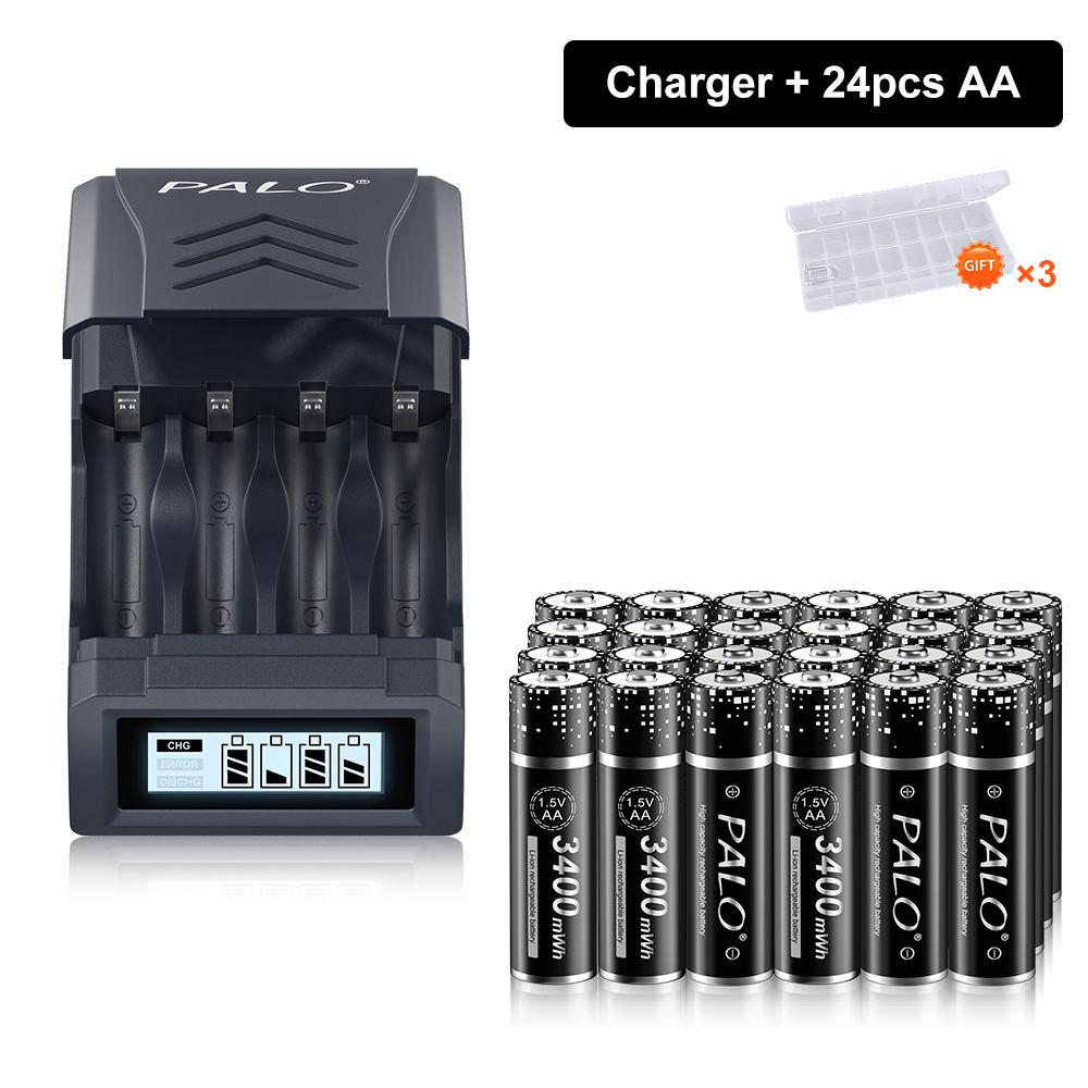 PALO 1.5V AA Li-ion Rechargeable Battery AA 1.5V 3400mWh Lithium AA Li-ion with 4 Slots Battery Charger for 1.5V AAA AA Li-ion Battery