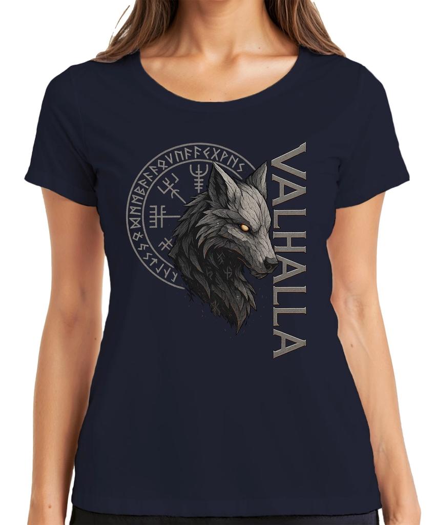 Valhalla Wikinger Wolfskopf Runen Nordische Mythologie Fenrir Damen T-Shirt