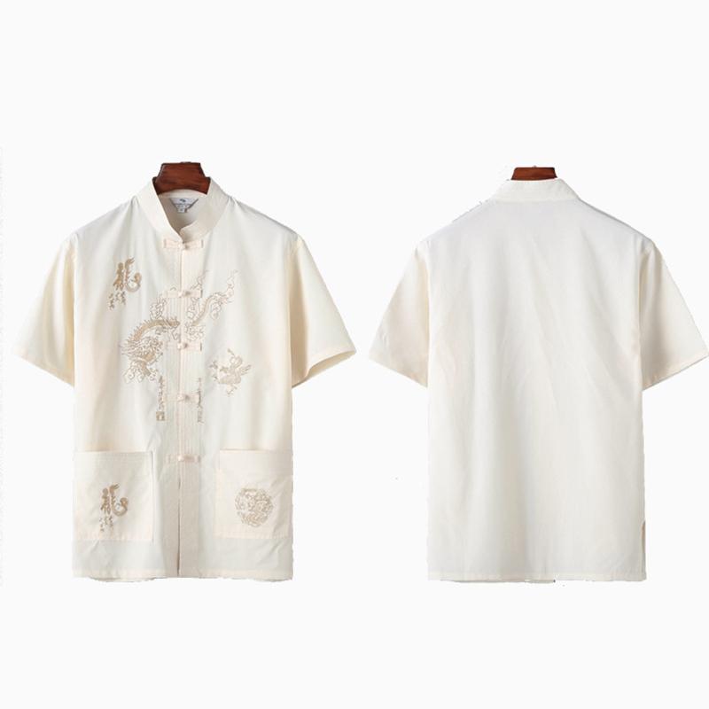 Летний костюм Тан, традиционная китайская одежда, дракон для мужчин, топы, одежда, костюмы кунг-фу, мужская блузка, рубашка