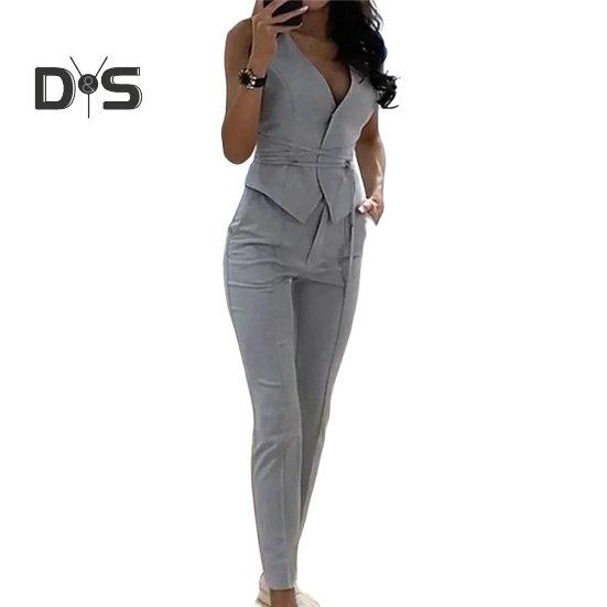 2 шт./компл. формальный женский летний наряд OL стиль шикарный чистый цвет леди куртка брюки