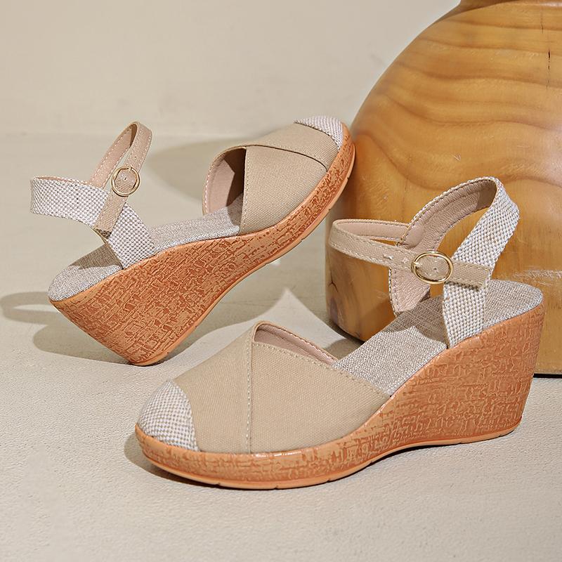 Сандалии Lucyever с закрытым носком на танкетке, женские летние гладиаторские туфли с пряжкой на щиколотке, женские босоножки на платформе больших размеров, женские 43