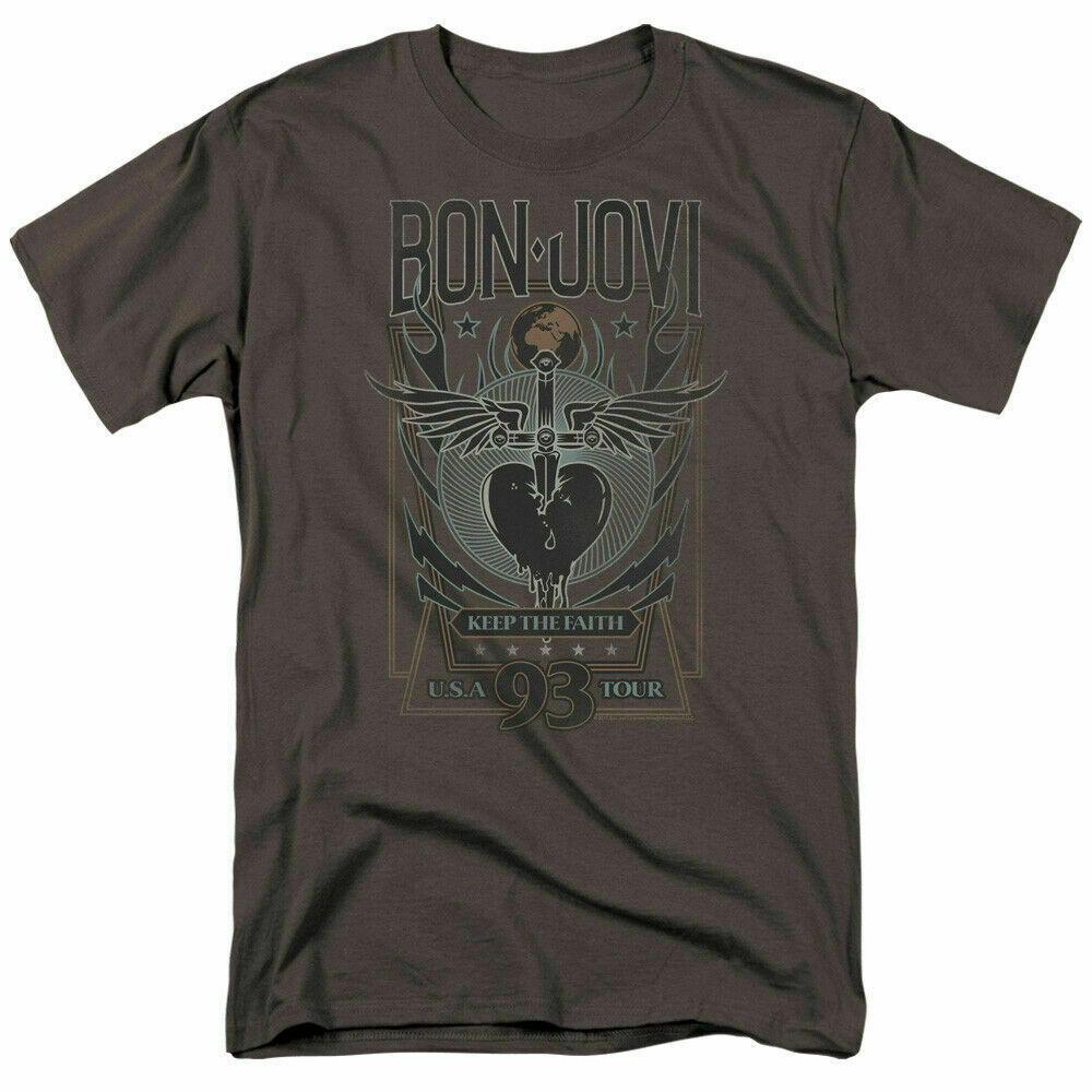 26 Bon Jovi Keep The Faith Футболка Лицензированная 93 Тур Рок-н-Ролл Музыка НОВАЯ Угольно-серая Унисекс Футболка