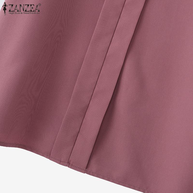 ZANZEA Women Casual Round Neck Solid Color Short Sleeve Blouse