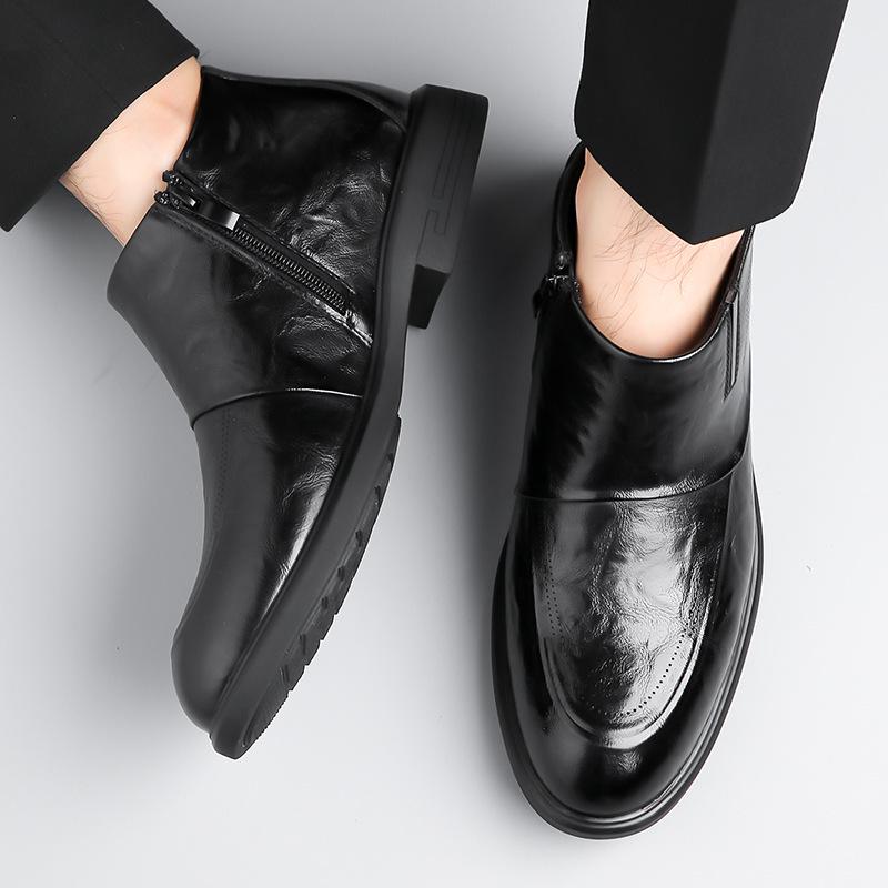 Мужские ботинки челси в британском стиле с бархатной подкладкой - Зимняя формальная обувь до щиколотки на высоком голенище