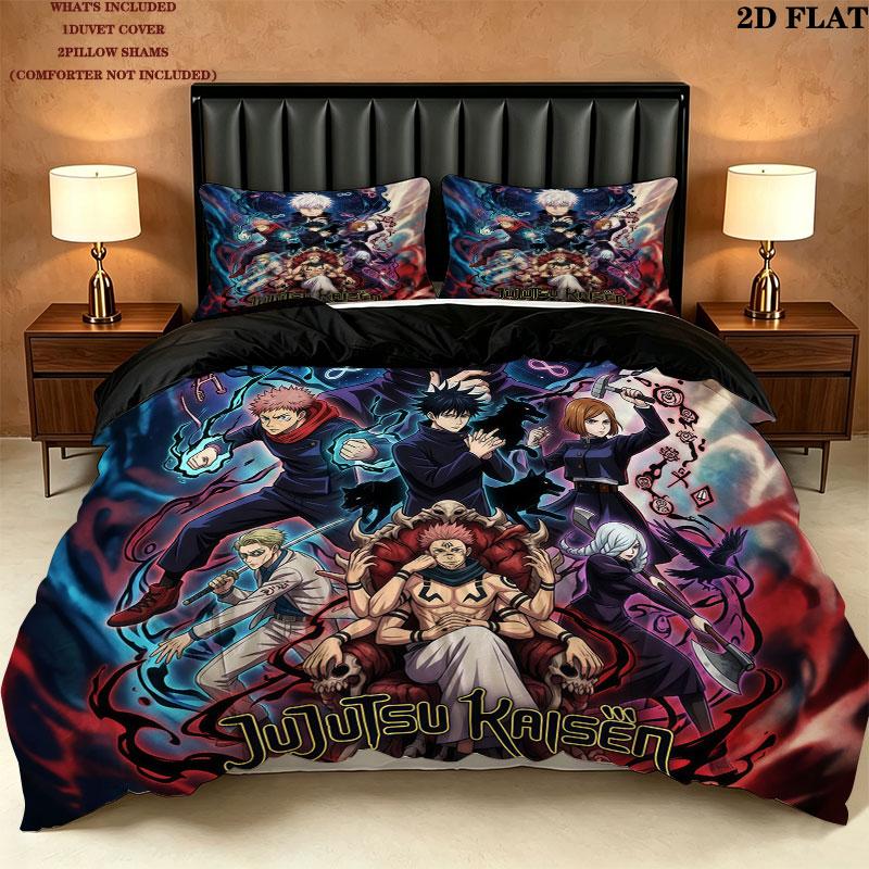 Jujutsu Kaisen Pattern Bedding Quilt Set Quilt Cover Pillowcase Home Birthday Gift(1 * duvet cover + 2 * pillowcase, without core)