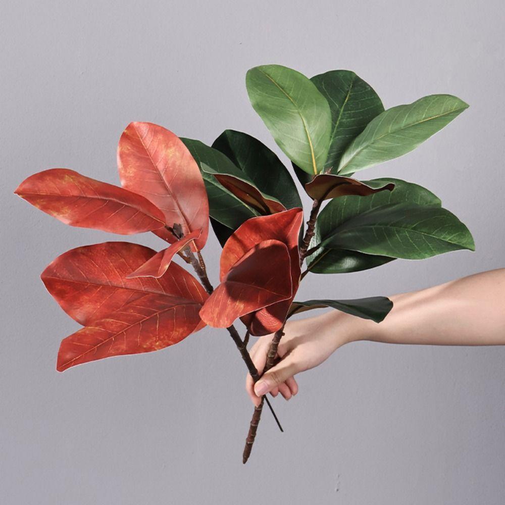 Red Green Artificial Magnolia Leaves Floral Arrangement Faux Magnolia Branch Wedding