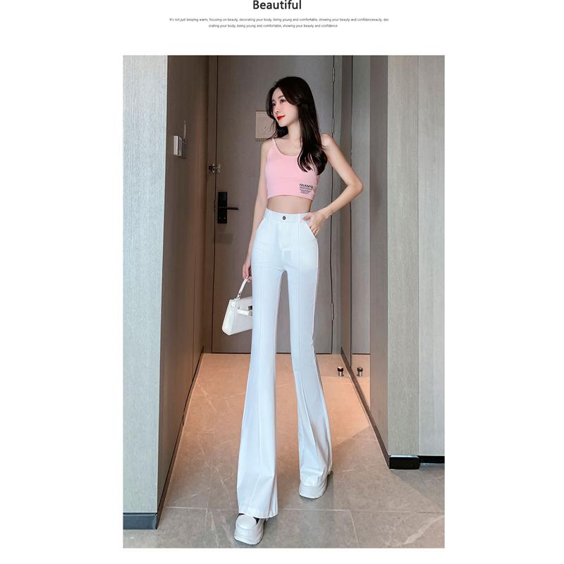 Streetwear OL Office Summer High Waist Women's Wide Leg Capris Skinny Flare Pants for Women Full Length Pants Woman Trousers