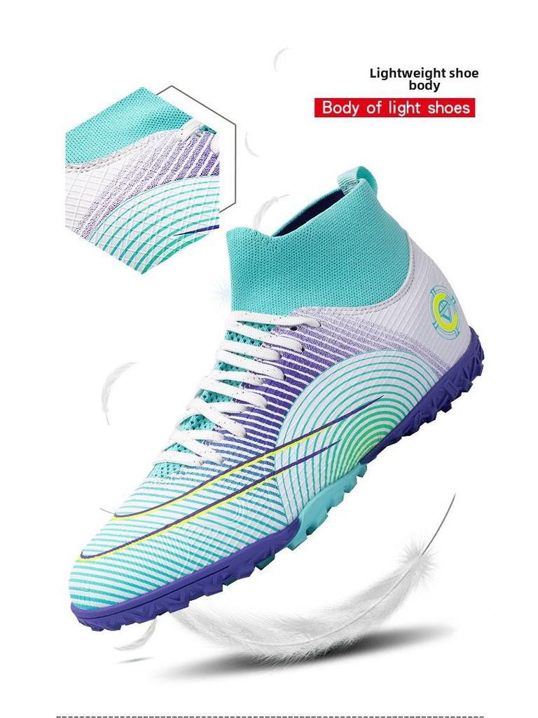 Детские и подростковые футбольные бутсы из кожи с высоким верхом, длинными и короткими шипами, с летающим носком, в наличии большие размеры