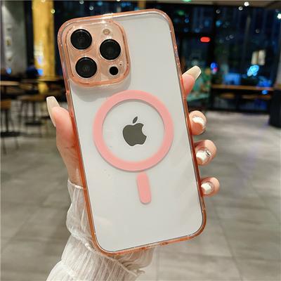 Роскошный цветной бампер, прозрачный магнитный чехол Magsafe для телефона iPhone 11 12 13 14 15 Pro Max, защитный чехол для объектива 14 Plus