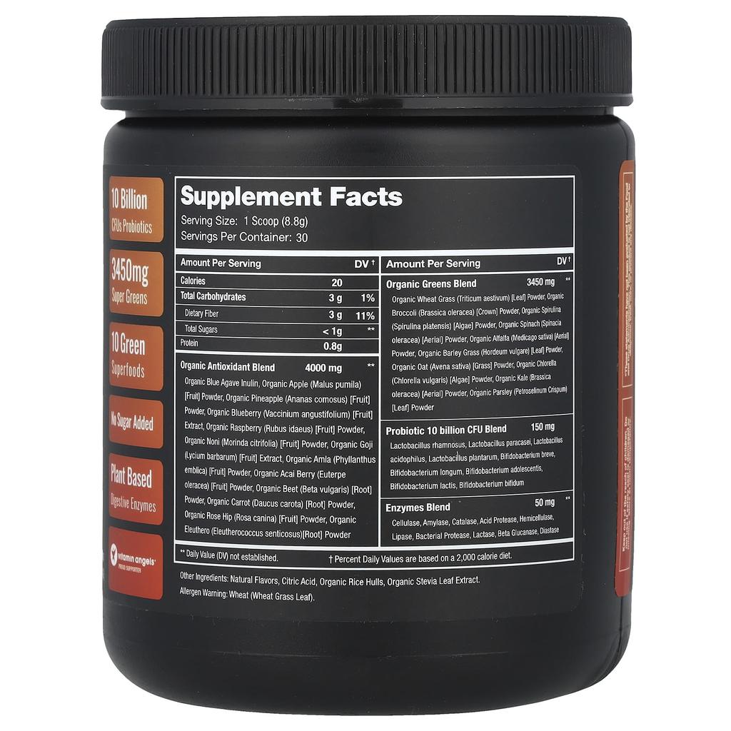 Super Greens, Superfood, Probiotic, Enzyme, Mango Flavor, 264G(9.31Oz)