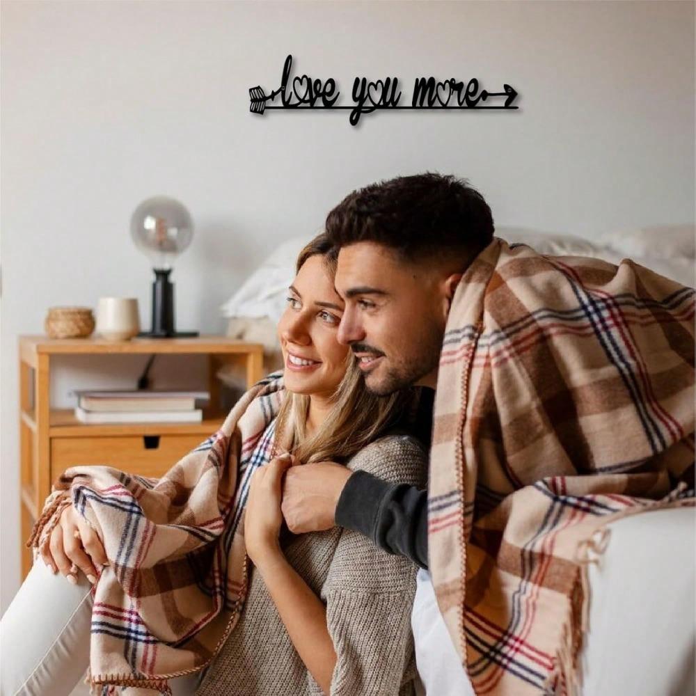 Love You More Metal Sign, Love Wall Decor,12" X 3.15" Bedroom Decor For Couples, Ideal Gifts For Anniversary, Wedding, Valentine's Day