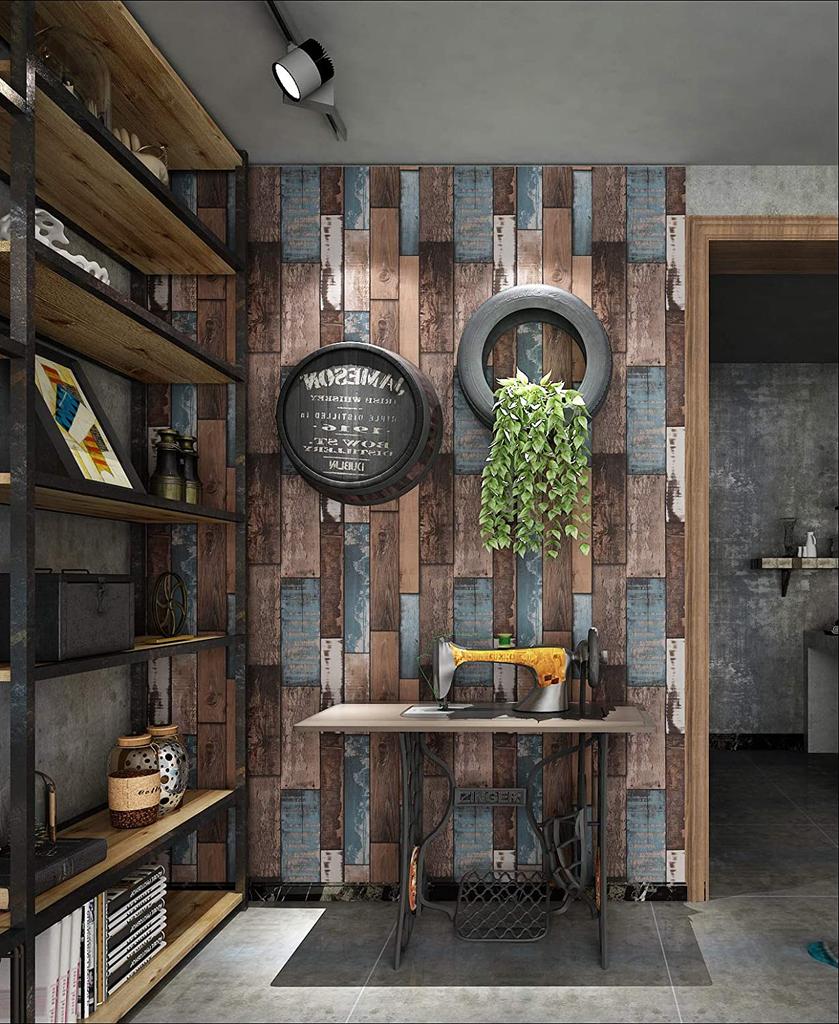 Teal Wood Wall Cover Stick And Peel Shiplap Wall Paper Self Adhesive Wood Contact Paper Decorative Vintage Removable Water-Repellent