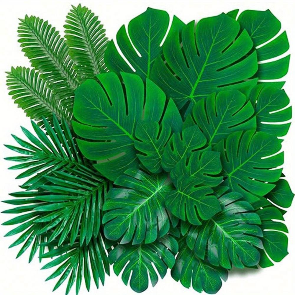 Искусственные пальмовые листья 5-8 видов, большие и маленькие, зеленые, искусственные пальмовые листья со стеблями для сафари, джунглей, гавайских луау, декора стола для вечеринки, свадьбы, дня рождения
