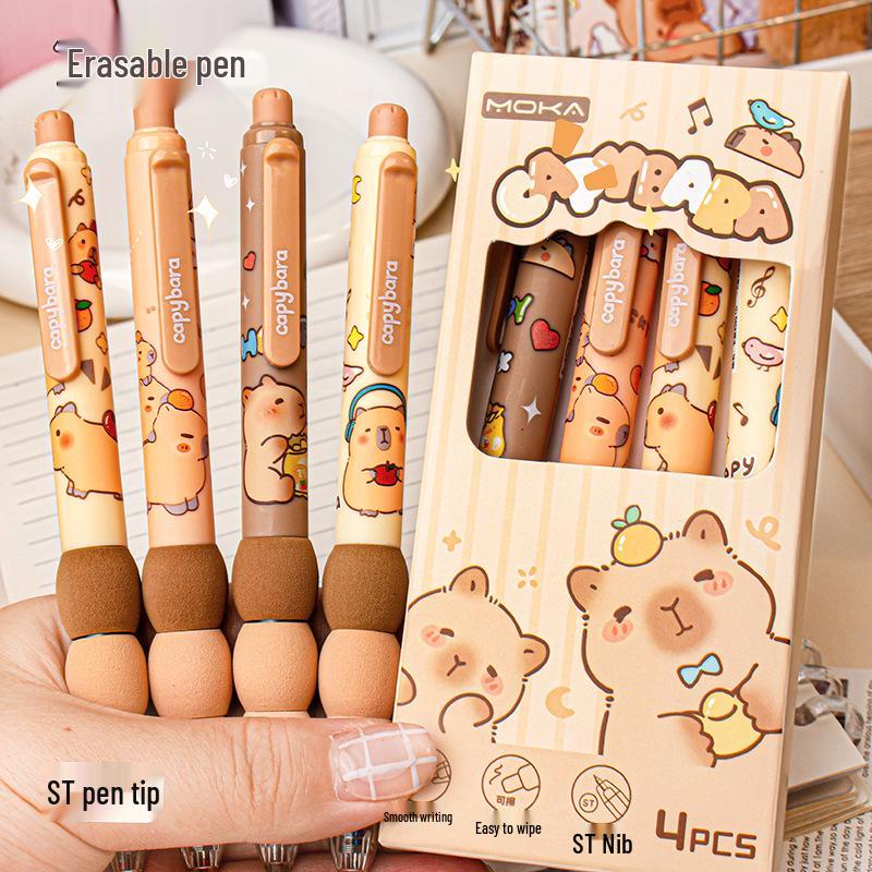 Капибара Стираемая гелевая ручка с губчатым рукавом - Нажимной механизм, Синие чернила