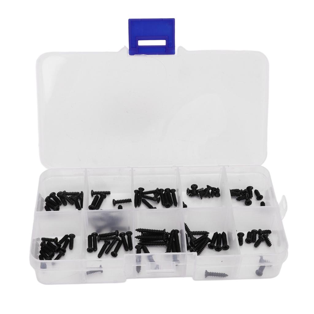 100Pcs RC Car Screws Box Set Stainless Steel RC Screws Kit for MJX 16208 16207 16210 1 16 Brushless RC Car with Box