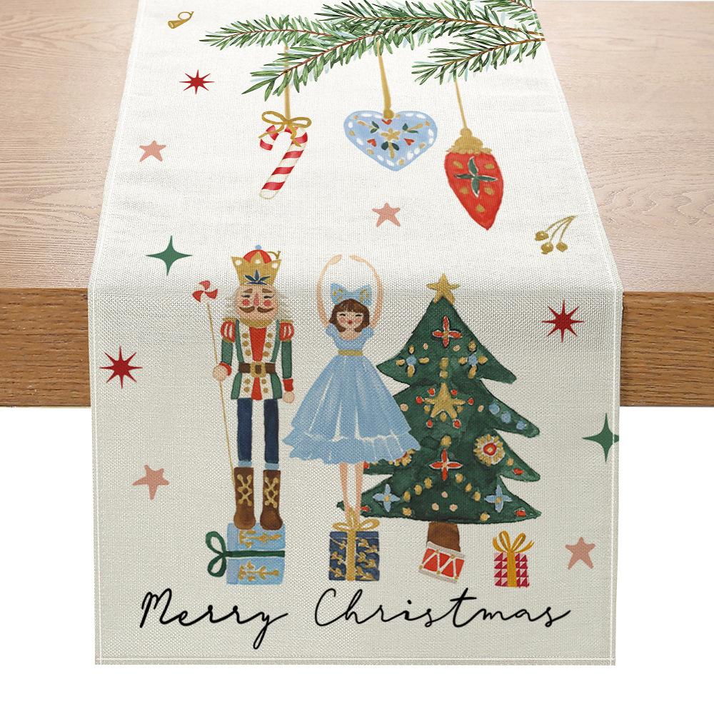 Christmas Printed Table Flag Kitchen Table Festive Decoration Small Tablecloth Linen Table Cloth