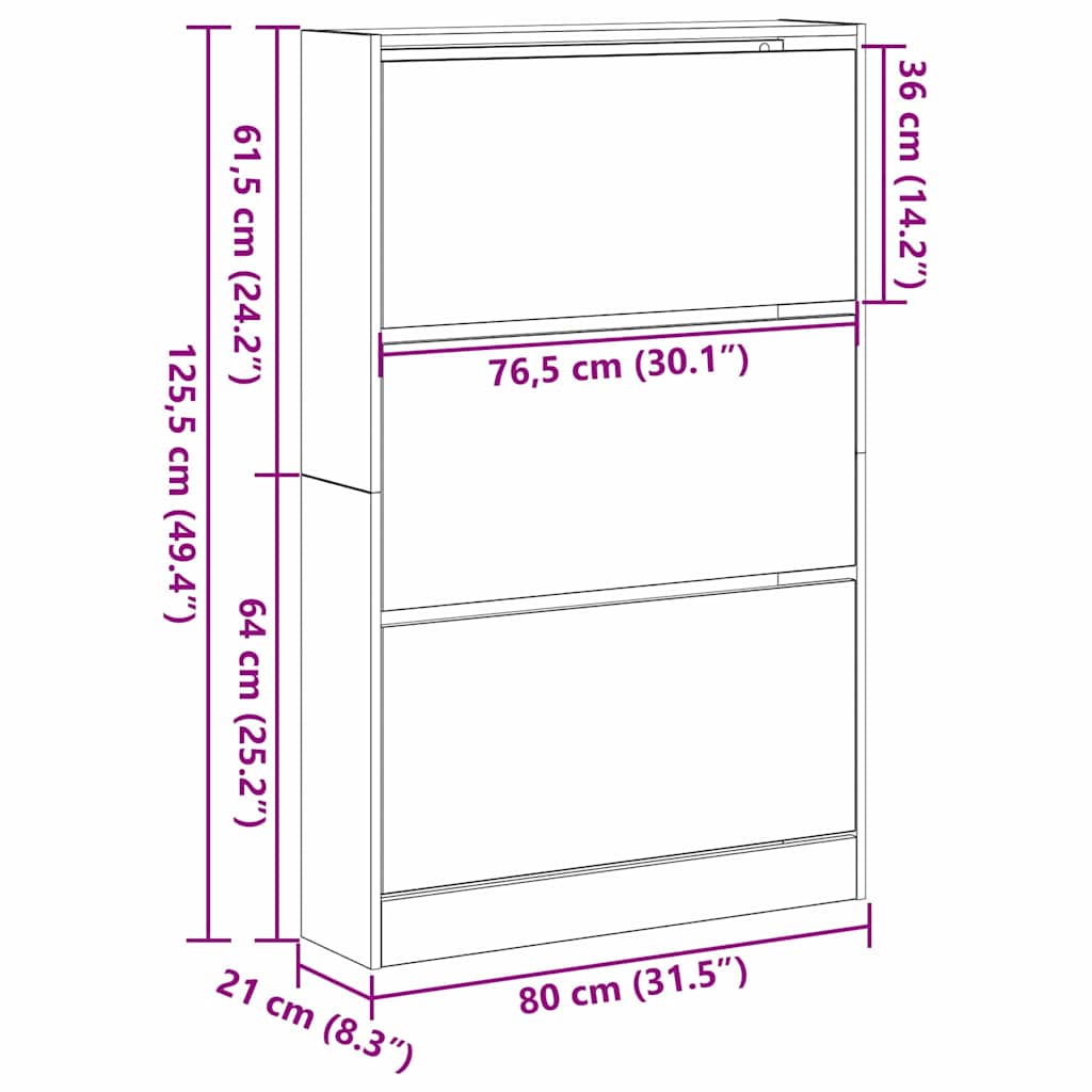 Shoe Cabinet with Shelf Black Oak Effect 80 x 21 x 125.5 cm