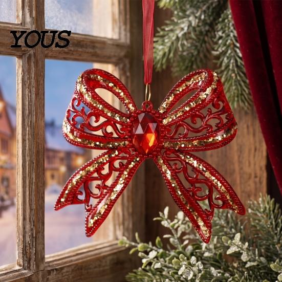Reusable Acrylic Bows Faux Crystal Bow Christmas Ornament, Sparkly Hollow Party Hanging Supplies Knot Decoration for Home New Year Decor Seasonal
