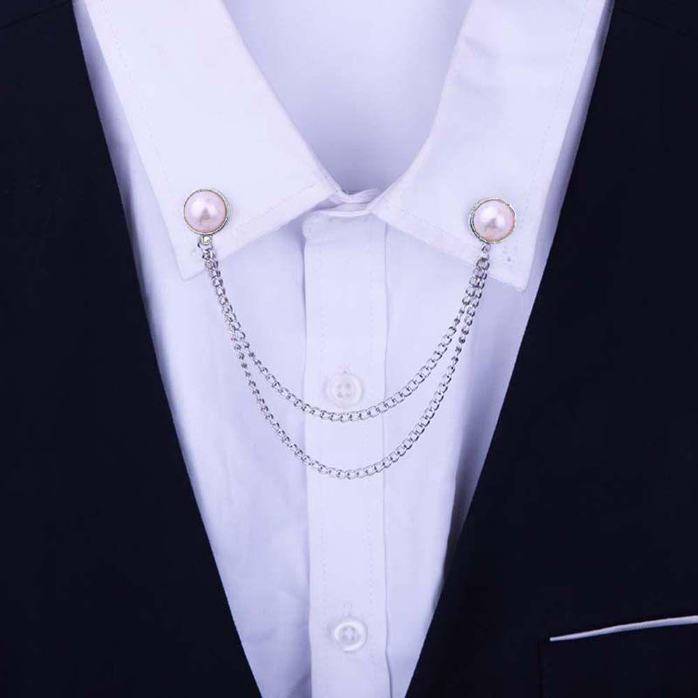 For Men Girl Double Chain Double Layer Women Brooches Korean Pin Pearl Collar Pin Collar Brooch