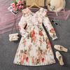 Платье для девочки длинное осеннее милое цветочное с длинным рукавом с подчеркивающей талию приталенное длинное платье для детей