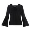 Women's Dance Suit Top Line Dance Clothing Summer Black Long Sleeve Mesh Ballroom Modern Female Dance Suit Samba Party Dresses