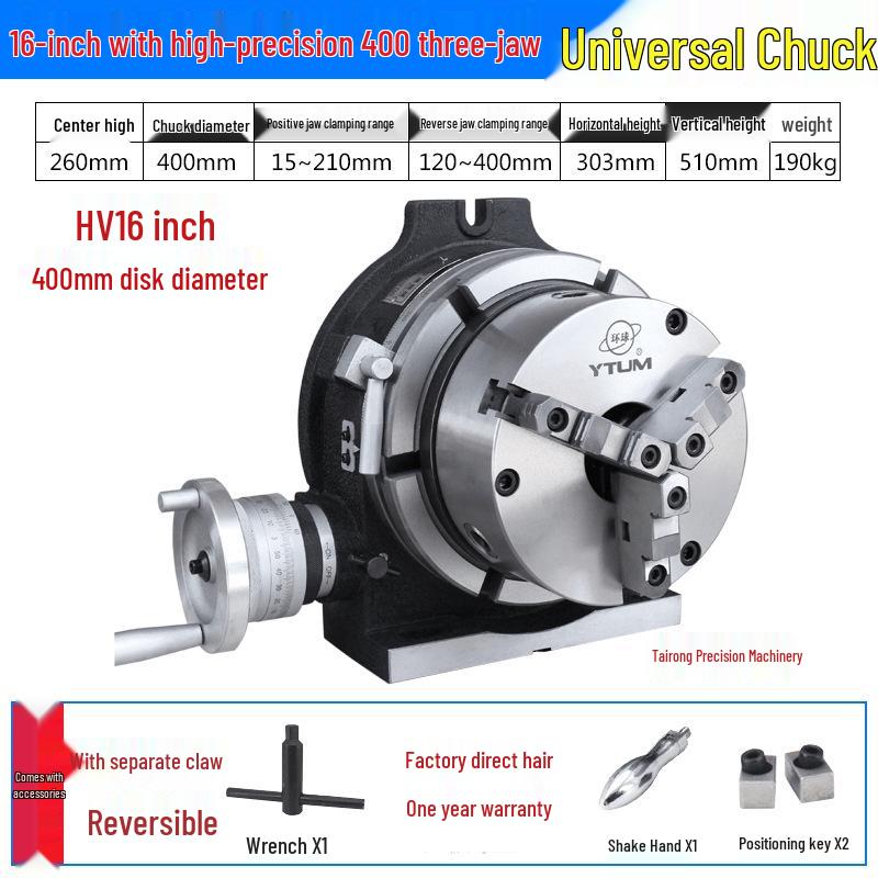 Universal Milling Machine with HV Dividing Head, 16-inch Rotary Table, and 400 Three-Jaw Chuck