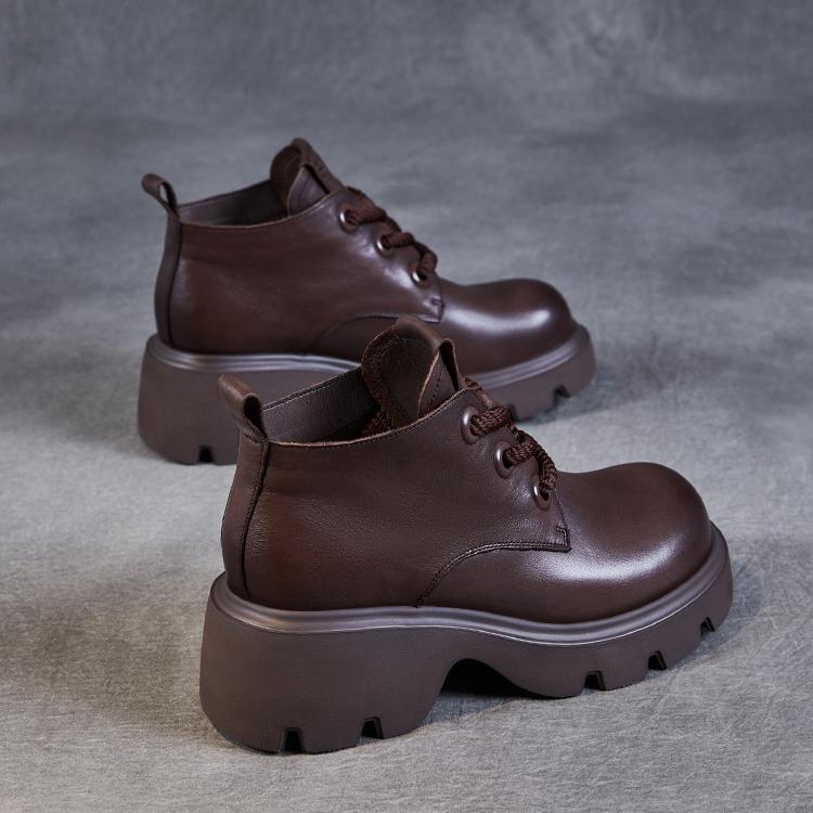 Johnature Натуральная кожа толстые подошвы короткие сапоги винтажные универсальные женские туфли на платформе